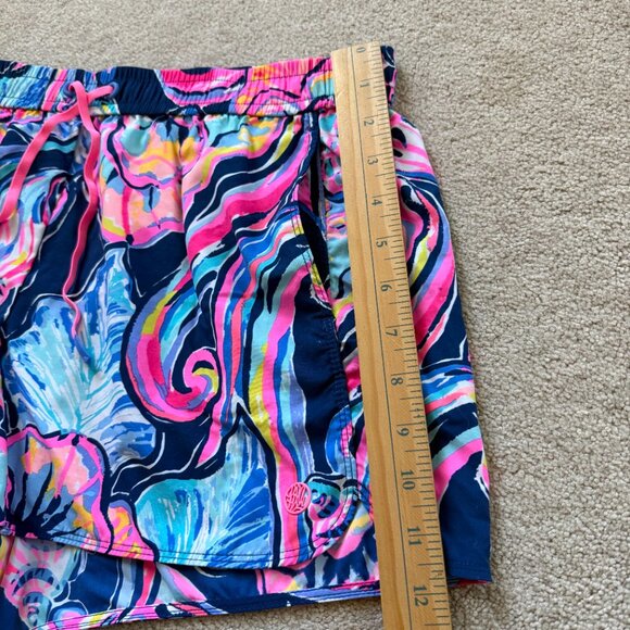 Lilly Pulitzer Nylon Swim Shorts Women's L Beach Flamingo Seashells Pockets - Picture 8 of 9
